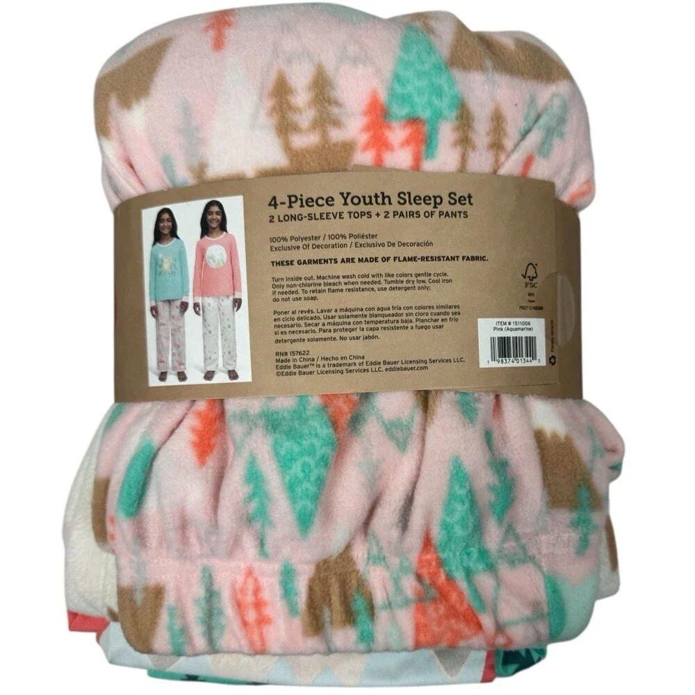 Eddie Bauer Girls Medium 10/12 Youth Pajama Sleep 4-Piece Set PJ Cozy Warm New